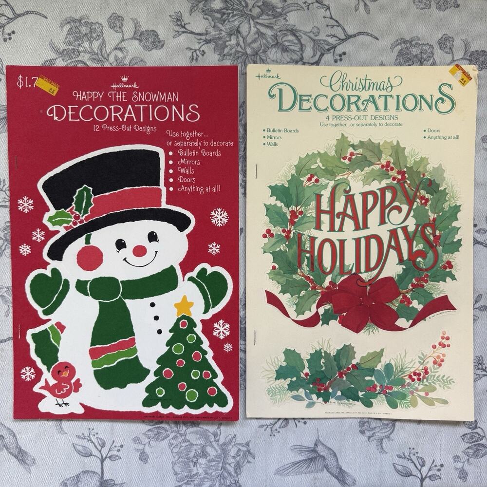 Vtg Hallmark Christmas Paper Decorations 16 Press Out Die-Cut 80s Kitschy